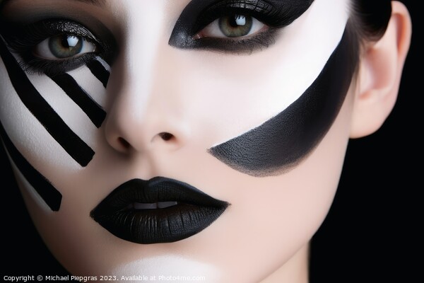 Portrait of a woman with a black and white makeup separating the Picture Board by Michael Piepgras