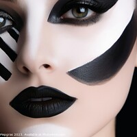Buy canvas prints of Portrait of a woman with a black and white makeup separating the by Michael Piepgras