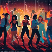 Buy canvas prints of People dancing in an 80s disco created with generative AI techno by Michael Piepgras