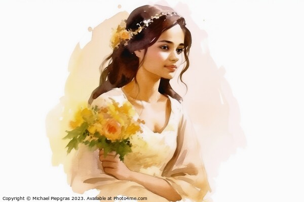Watercolor portrait of a bride on white created with generative  Picture Board by Michael Piepgras