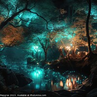 Buy canvas prints of A fantasy forest with glowing lights and sparkling trees created by Michael Piepgras