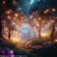 Buy canvas prints of A fantasy forest with glowing lights and sparkling trees created by Michael Piepgras