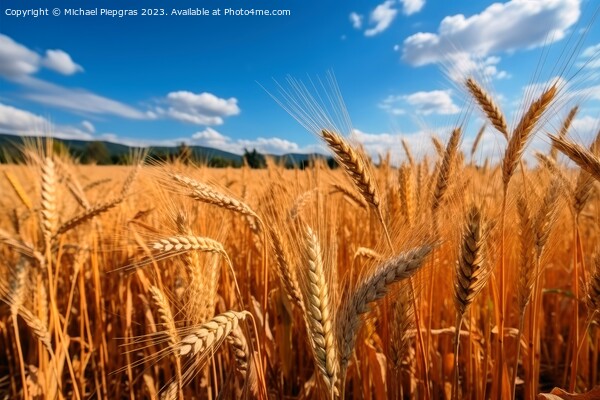 A field of ripe wheat against the blue sky created with generati Picture Board by Michael Piepgras