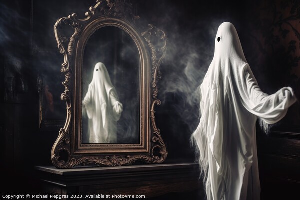 A ghost coming out of an old mirror created with generative AI t Picture Board by Michael Piepgras