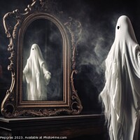 Buy canvas prints of A ghost coming out of an old mirror created with generative AI t by Michael Piepgras