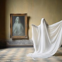 Buy canvas prints of A ghost in an old room created with generative AI technology. by Michael Piepgras