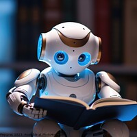 Buy canvas prints of A kid AI Robot reading a book created with generative AI technol by Michael Piepgras