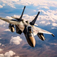 Buy canvas prints of A military jet in the air created with generative AI technology. by Michael Piepgras