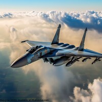 Buy canvas prints of A military jet in the air created with generative AI technology. by Michael Piepgras