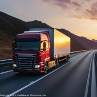 Buy canvas prints of A modern truck on a highway created with generative AI technolog by Michael Piepgras