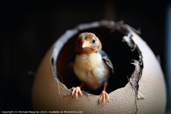 A new born bird looking out of an egg shell created with generative AI technology Picture Board by Michael Piepgras