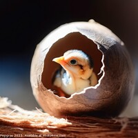Buy canvas prints of A new born bird looking out of an egg shell created with generative AI technology by Michael Piepgras