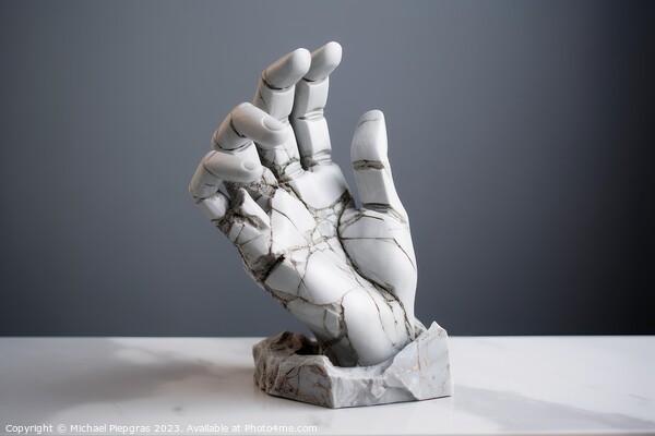 A sculpture of a broken human hand created with generative AI te Picture Board by Michael Piepgras