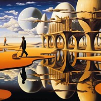 Buy canvas prints of A surreal artwork of humans and landscapes created with generati by Michael Piepgras