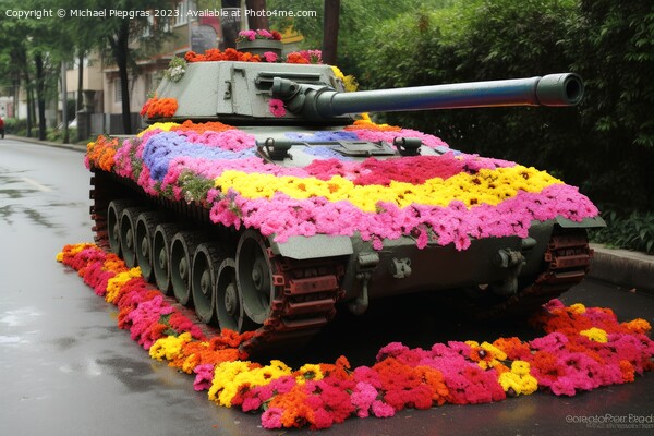A tank on which many colourful flowers grow created with generat Picture Board by Michael Piepgras