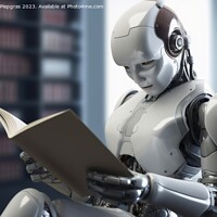 Buy canvas prints of An AI Robot reading a book created with generative AI technology by Michael Piepgras