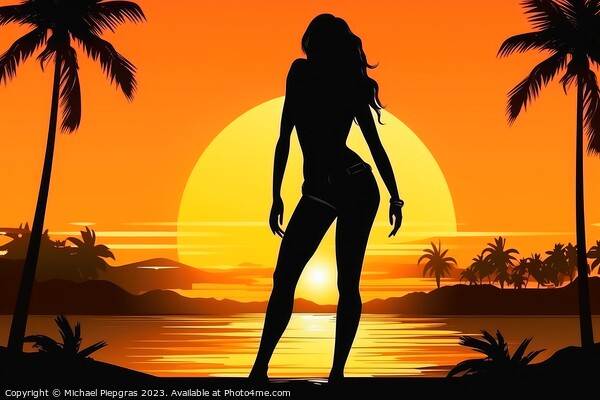 Artwork of a sexy woman wearing a bikini at the beach during sun Picture Board by Michael Piepgras