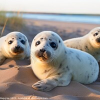 Buy canvas prints of Baby seals on the beach created with generative AI technology. by Michael Piepgras