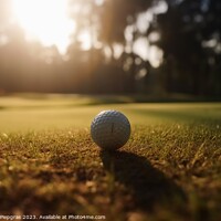 Buy canvas prints of Close-up of a golf ball on the green created with generative AI  by Michael Piepgras