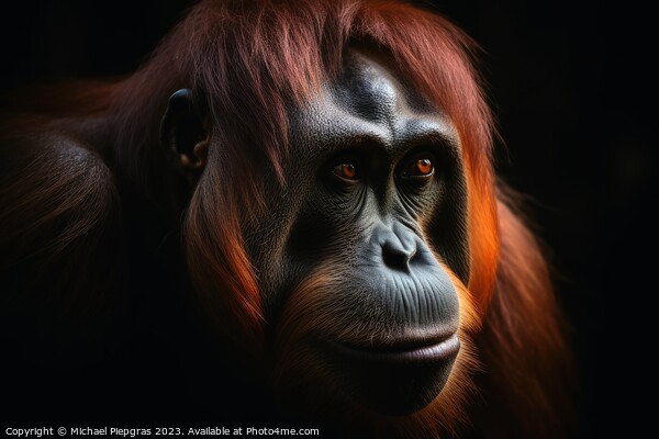 Close up view of an orang utan against a dark background created Picture Board by Michael Piepgras