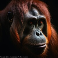 Buy canvas prints of Close up view of an orang utan against a dark background created by Michael Piepgras
