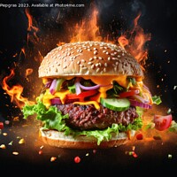 Buy canvas prints of Exploding burger on a dark background created with generative AI by Michael Piepgras