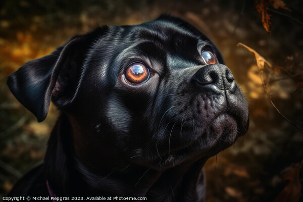 Portrait of a cute pug dog created with generative AI technology Picture Board by Michael Piepgras