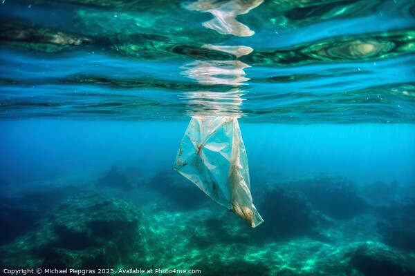 Single plastic waste bag under water in the ocean created with g Picture Board by Michael Piepgras