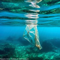 Buy canvas prints of Single plastic waste bag under water in the ocean created with g by Michael Piepgras