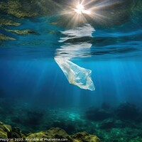 Buy canvas prints of Single plastic waste bag under water in the ocean created with g by Michael Piepgras
