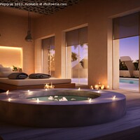 Buy canvas prints of Spa area with candles and water created with generative AI techn by Michael Piepgras