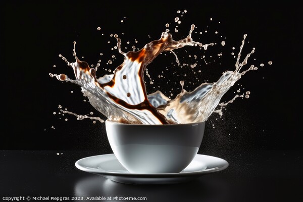 Splashing Coffee and Milk created with generative AI technology. Picture Board by Michael Piepgras
