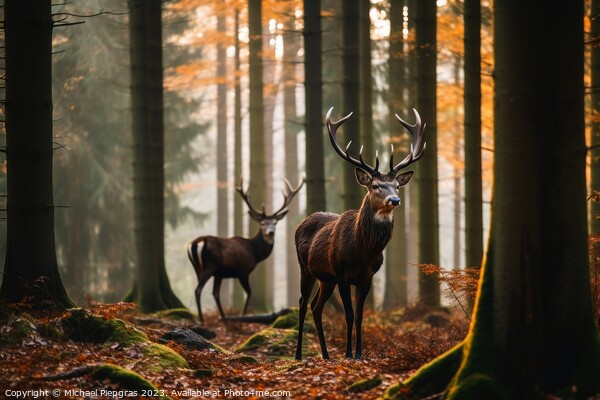 Wild deer in a forest created with generative AI technology. Picture Board by Michael Piepgras