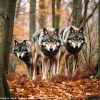 Buy canvas prints of Wild wolves in a forest created with generative AI technology. by Michael Piepgras