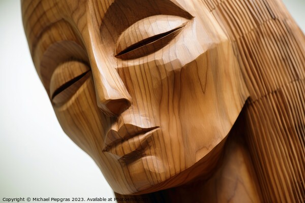 Wooden womans face sculpture created with generative AI technolo Picture Board by Michael Piepgras