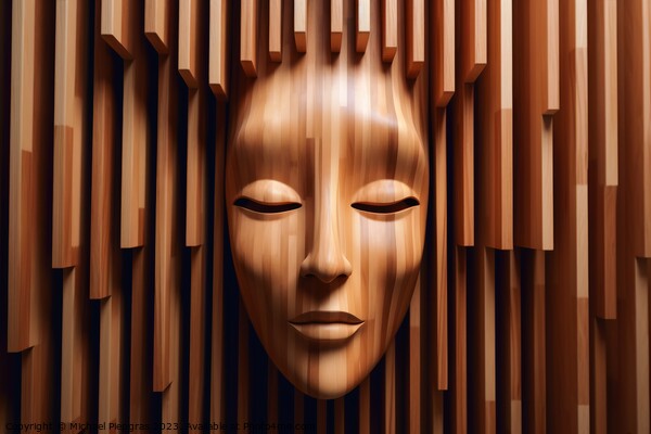 Wooden womans face sculpture created with generative AI technolo Picture Board by Michael Piepgras