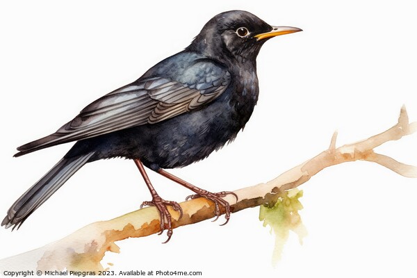 Watercolor Blackbird on a white background created with generati Picture Board by Michael Piepgras