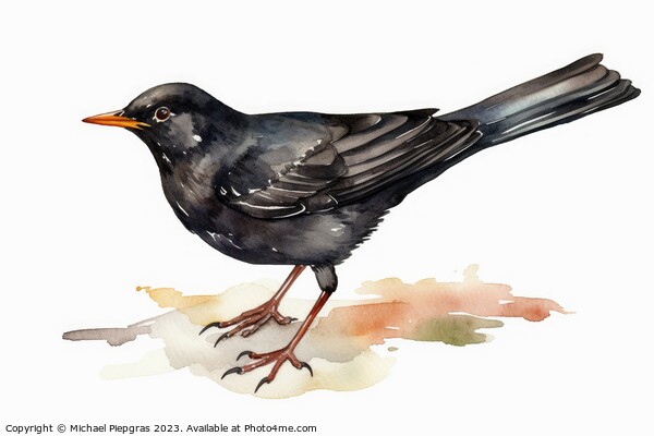 Watercolor Blackbird on a white background created with generati Picture Board by Michael Piepgras