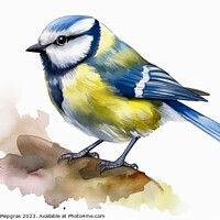 Buy canvas prints of Watercolor blue tit on a white background created with generativ by Michael Piepgras