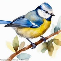 Buy canvas prints of Watercolor blue tit on a white background created with generativ by Michael Piepgras
