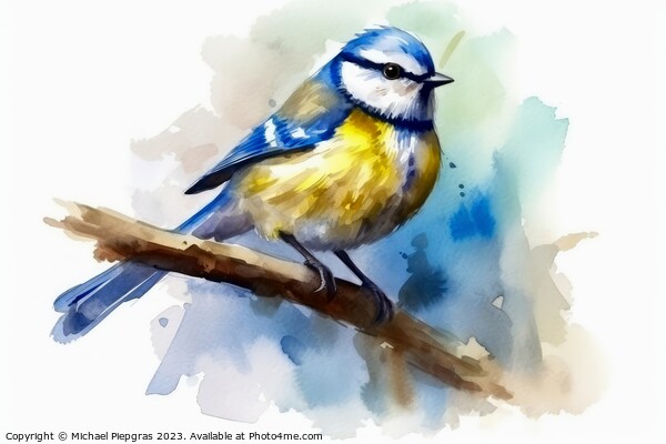 Watercolor blue tit on a white background created with generativ Picture Board by Michael Piepgras