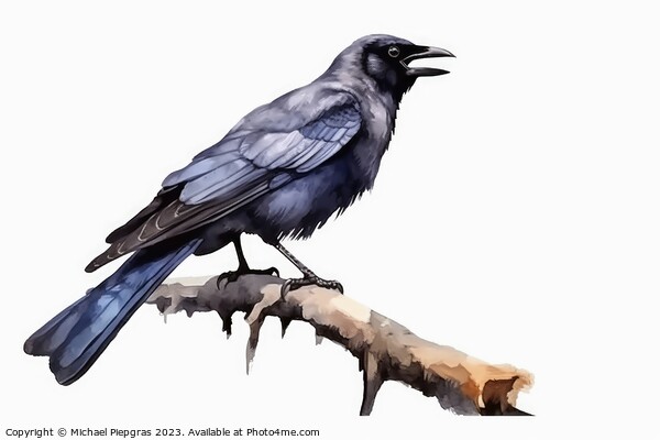 Watercolor jackdaw on a white background created with generative Picture Board by Michael Piepgras