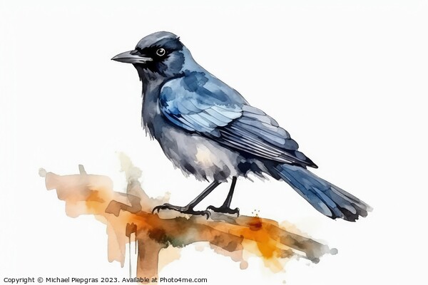 Watercolor jackdaw on a white background created with generative Picture Board by Michael Piepgras