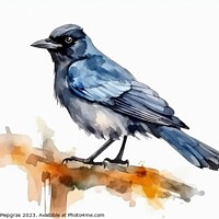 Buy canvas prints of Watercolor jackdaw on a white background created with generative by Michael Piepgras