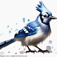 Buy canvas prints of Watercolor painted jay bird on a white background. by Michael Piepgras