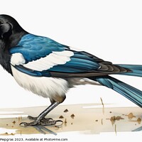 Buy canvas prints of Watercolor painted magpie on a white background. by Michael Piepgras