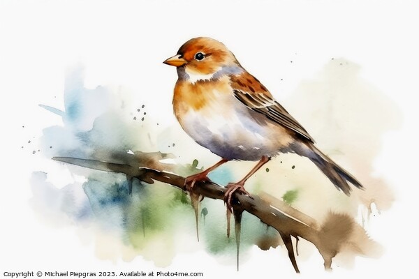 Watercolor painted field sparrow on a white background. Picture Board by Michael Piepgras