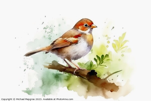 Watercolor painted field sparrow on a white background. Picture Board by Michael Piepgras