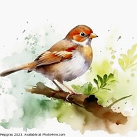 Buy canvas prints of Watercolor painted field sparrow on a white background. by Michael Piepgras