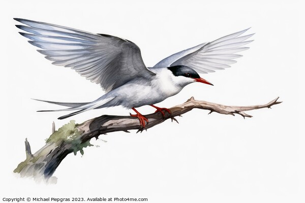 Watercolor painted common tern on a white background. Picture Board by Michael Piepgras
